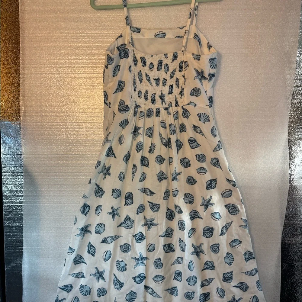 JAPNA Seashell Starfish Blue White MIDI Dress Women’s Size Large - Picture 3 of 7